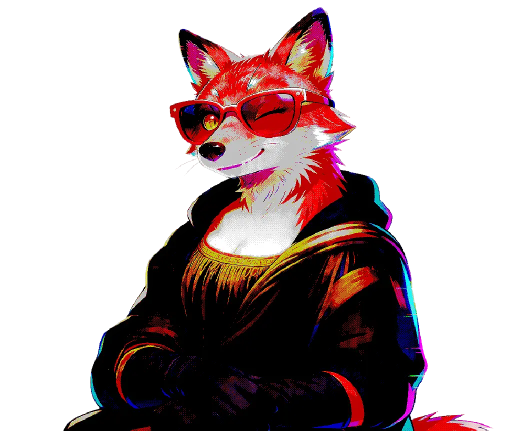 A draw of a fox 16bit stilised doing the monalisa pose using her clothes